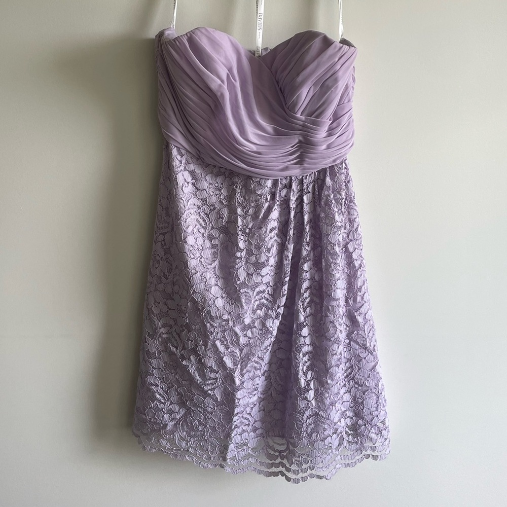 Strapless Lavender Lace Bridesmaid David’s Bridal Dress